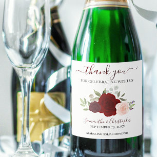 Rood & Roze Roses Elegant Boho Wedding Dank je Sparkling Wijnetiket