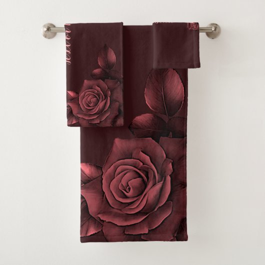 Rood Roze Rozen Bloemen Maroon Elegant Bad Handdoek (Insitu)