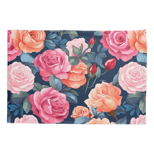 Rood Roze Sinaasappel Rozen Patroon Design Kussensloop (Achterkant)