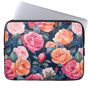 Rood Roze Sinaasappel Rozen Patroon Design Laptop Sleeve