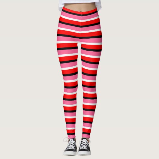 Rood Roze Strepen Patroon Ontwerp Leggings (Voorkant)