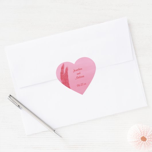 Rood Roze Veren Hart Save the date stickers (Envelop)