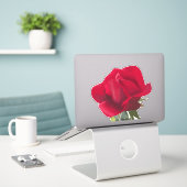 Rood roze vierkant - Red rose Sticker (Laptop op bureau)
