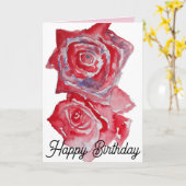 Rood roze Waterverf - Verjaarkaart Kaart (Gele Bloem)