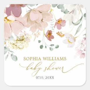 Rood & Roze Wildflower Baby shower Vierkante Sticker