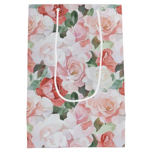 Rood Roze Witte Rozen Bloemen Vrijgezellenfeest Medium Cadeauzakje (Achterkant)