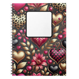 ROOD ROZE ZWART GOUD VALENTIJN LIEFDE HARTEN NOTITIEBOEK