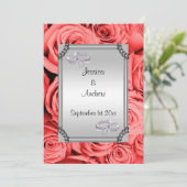 Rood rozen en diamanten bruiloft kaart (Staand voorkant)