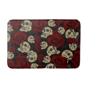 Rood rozen en korrels grijs, Floral gothic Badmat