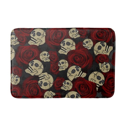 Rood rozen en korrels grijs, Floral gothic Badmat (Voorkant)