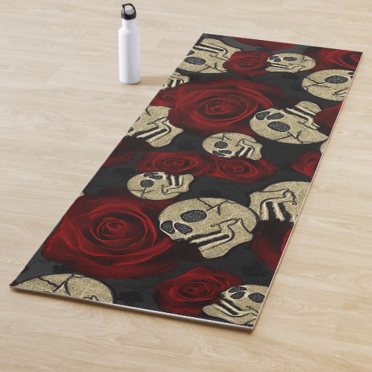 Rood rozen en korrels grijs, Floral gothic Yogamat (In situ)