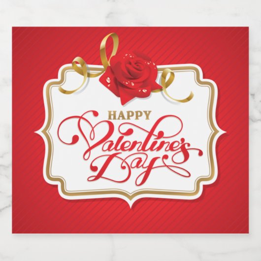 Rood rozenlabel met Happy Valentijnsdag Sparkling Wijnetiket (Enkel label)
