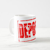 Rood rubber stempel effect storting koffiemok (Voorkant links)
