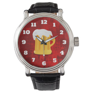 Rood Rustiek Abstract met Beer Stein Horloge