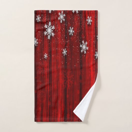 Rood Rustiek Hout, Sneeuwvlokken Kerstmis Bad Handdoek (Handdoek)