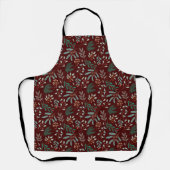 Rood Rustiek Kerst Botanisch Patroon Schort (Voorkant)
