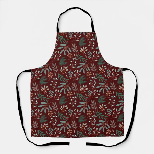 Rood Rustiek Kerst Botanisch Patroon Schort (Voorkant)