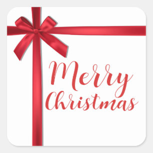 Rood Satijn Lint Boog Kerstfeest Vierkante Sticker