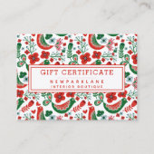 Rood Scandinavisch kerstprint cadeaubon Visitekaartje (Voorkant)