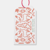 Rood Scandinavisch patroon Kerstmis Cadeaulabel (Voorkant)