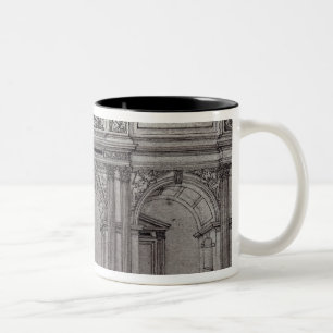 Rood scherm van de kerk tweekleurige koffiemok