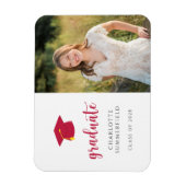 Rood schoolkleuren Foto Afstuderen aankondiging Magneet (Verticaal)