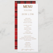 Rood Schots Tartan Bruiloft Menu (Voorkant / Achterkant)