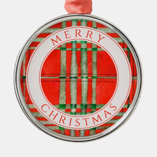 ROOD SCOTT TARTAN Premium rond Ornament + tekst (Voorkant)
