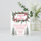 rood script kerst groen bruiloft uitnodiging (Staand voorkant)