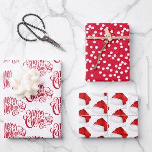 Rood script kerst, pokadots en Santa Hat Inpakpapier Vel