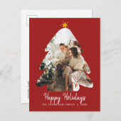 Rood  script met kerstboomrand briefkaart (Voorkant / Achterkant)