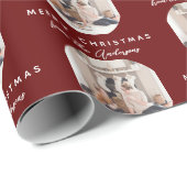 Rood script naam kerstfamilie foto cadeaupapier (Rol Hoek)