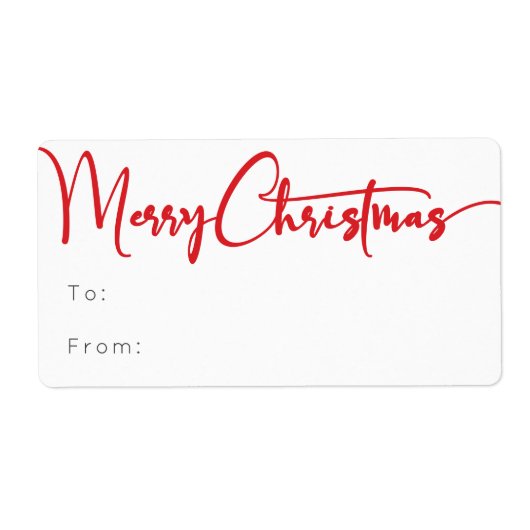 Rood Script Vrolijk Kerst Rechthoekig Gift Etiket (Voorkant)