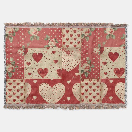 Rood Shabby Chic Patchwork Deken (Voorkant)
