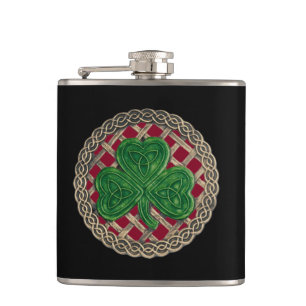 Rood Shamrock on Celtic Knots Flask Heupfles