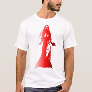 Rood silhouet van een vrouw met lang haar stroomt t-shirt