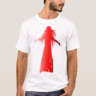 Rood silhouet van een vrouw met lang haar t-shirt