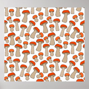 Rood Sinaasappel Aspen Paddenstoelen Patroon Poster