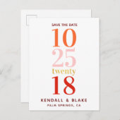 Rood, Sinaasappel en Roze Minimalist Save the Date Aankondigingskaart (Voorkant / Achterkant)