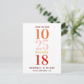 Rood, Sinaasappel en Roze Minimalist Save the Date Aankondigingskaart (Staand voorkant)