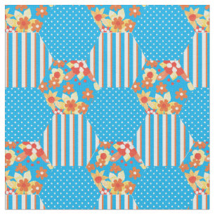 Rood Sinaasappel Geel Blauw Faux Patchwork Patroon Stof