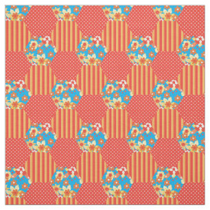 Rood Sinaasappel Geel Blauw Faux Patchwork Patroon Stof