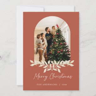 Rood Sinaasappel Kerstboog Lijst Familie Fotokaart Feestdagenkaart