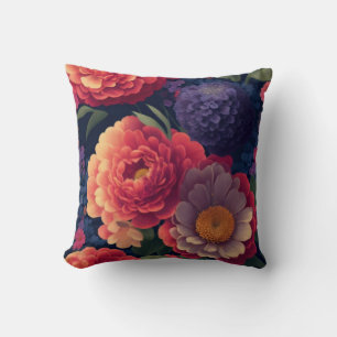 rood Sinaasappel paarse mum pioen bloemig Kussen