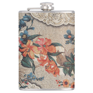  rood sinaasappel wit bloempatroon heupfles