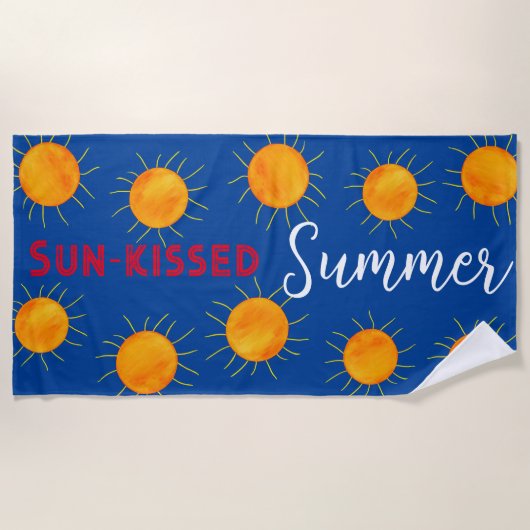 Rood Sinaasappel Zonsondergang Zomer Strandlaken (Voorkant)