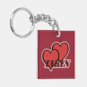 Rood Sleutelhanger met dubbelzijdige harten (Voorkant Links)