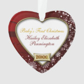 Rood/Snowflakes Baby's eerste Kerstmis Ornament (achterkant)