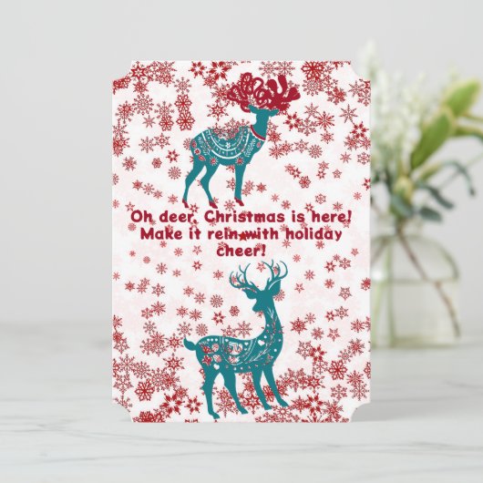 Rood snowflakes wit feestdagenkaart (Staand voorkant)