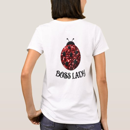 Rood sparkly Ladybug BOSS LADY Personaliseren T-shirt (Achterkant)